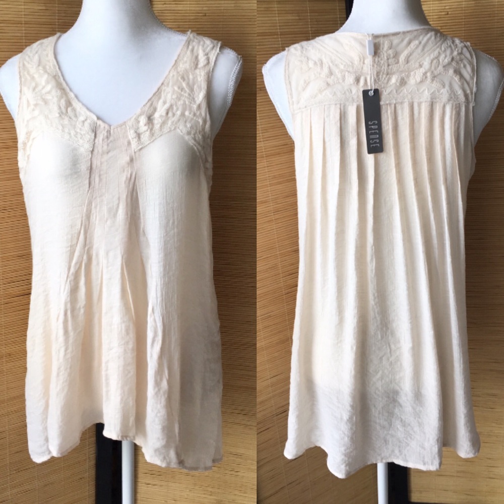 Spense Beige Embroidered Tank